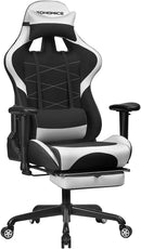Sedia da Gaming Ergonomica 69x71x127,5-137,5 cm con Poggiapiedi in Tessuto Nero e Bianco-1