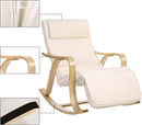 Sedia a Dondolo con Braccioli 67x125x91 cm in Legno e Tessuto Cotone Beige-7