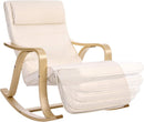 Sedia a Dondolo con Braccioli 67x125x91 cm in Legno e Tessuto Cotone Beige-6