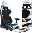 Sedia da Gaming Ergonomica 69x71x127,5-137,5 cm con Poggiapiedi in Tessuto Nero e Bianco-5