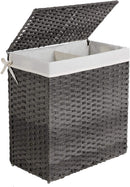 Cesto Portabiancheria 56,5x32x61 cm in Plastica effetto Rattan Grigio-1