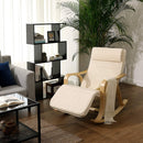 Sedia a Dondolo con Braccioli 67x125x91 cm in Legno e Tessuto Cotone Beige-2