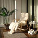 Sedia a Dondolo con Braccioli 67x125x91 cm in Legno e Tessuto Cotone Beige-3