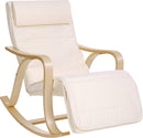 Sedia a Dondolo con Braccioli 67x125x91 cm in Legno e Tessuto Cotone Beige-1