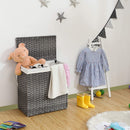 Cesto Portabiancheria 56,5x32x61 cm in Plastica effetto Rattan Grigio-4